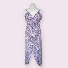 Ditsy Floral Wrap Dress Size L Midi Sleeveless Pink and Black Low Back V Neck