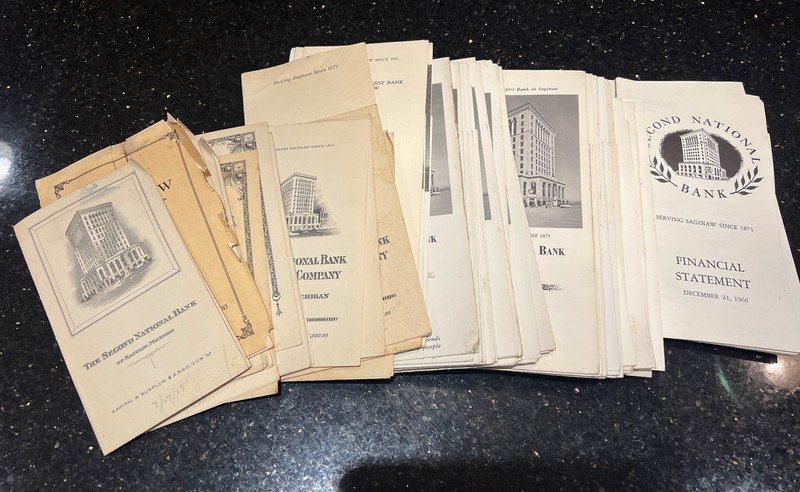 Second National Bank Saginaw Michigan statement of condition 1929- 1967 Antique