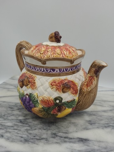 Omnibus By Fitz & Floyd ~ 1995 42 OZ Teapot Fall Acorn Pattern ~ Retired Autumn - Picture 5 of 11