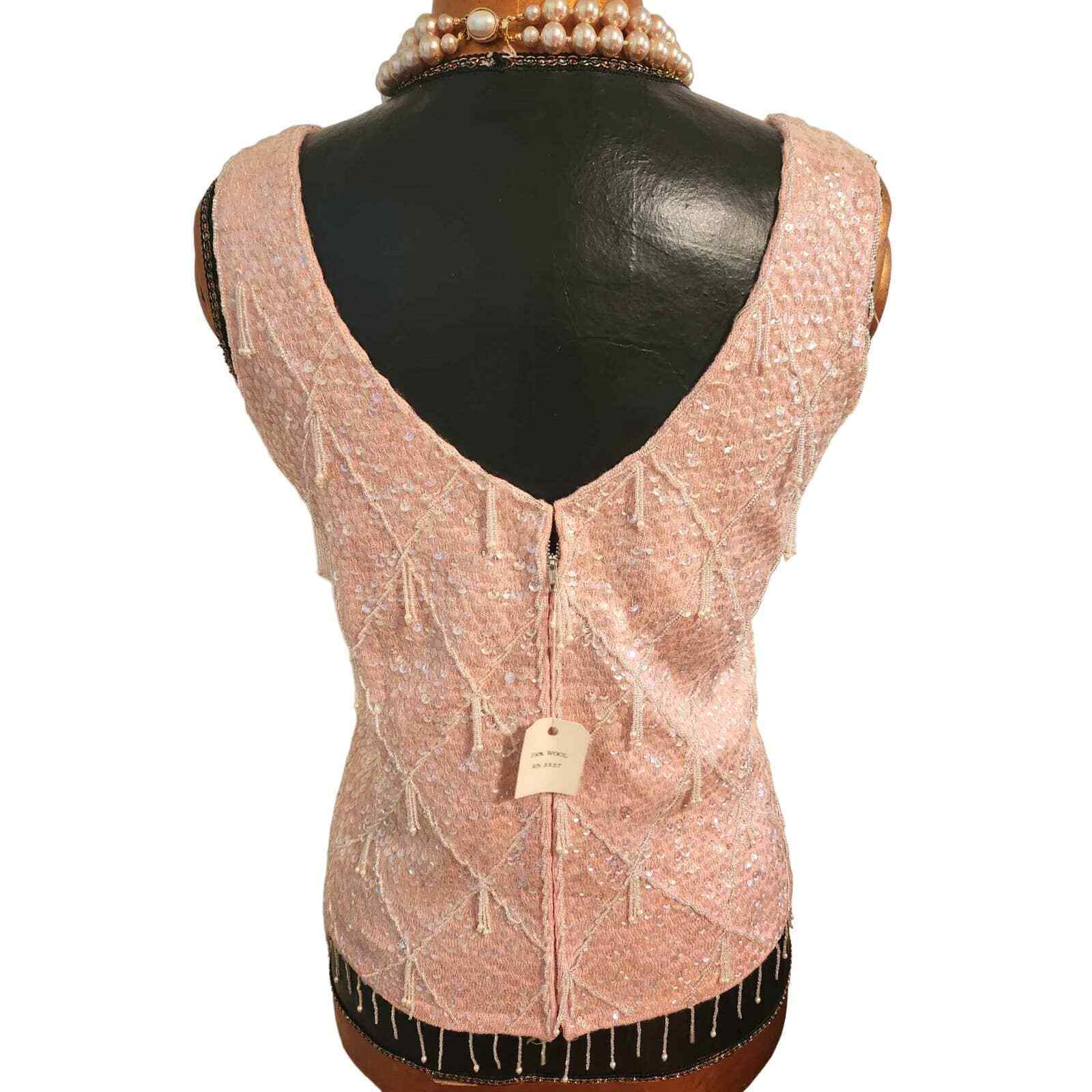 NWT Vintage 1960s Pink Sequin Beaded Sleeveless W… - image 4
