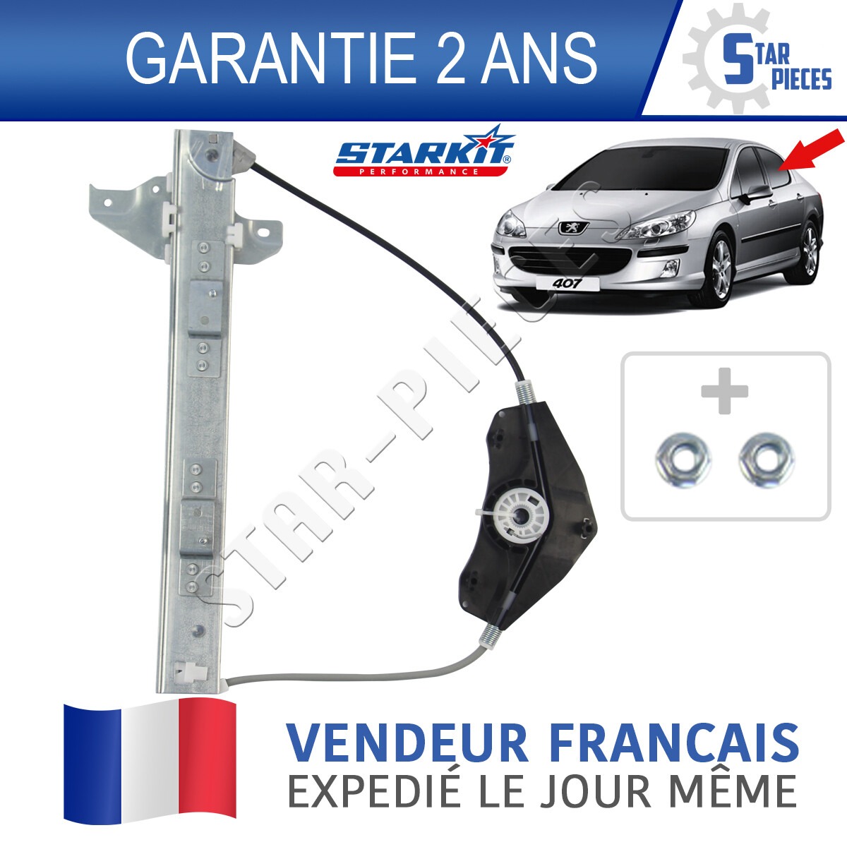 Lève-vitre arrière gauche Peugeot 407 mécanisme renforcé conforme aux normes OEM 922385