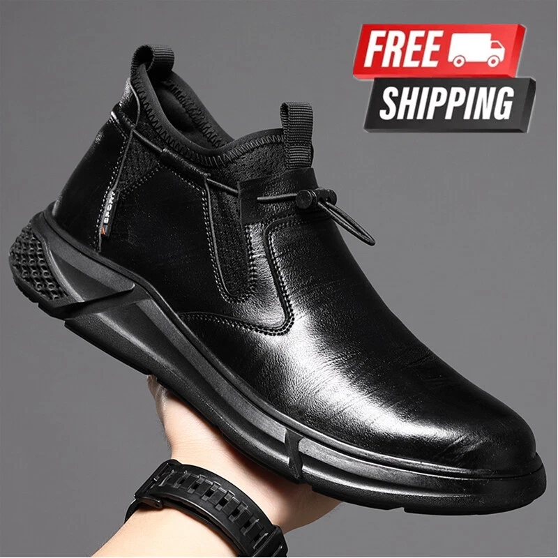 Mens Leather Shoes Safety Shoes Slip On Steel Toe Shoes Work Boots Waterproof
