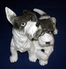 Vintage Porcelain 2 Scottie Dogs Sculpture Figure 7"H. Scottish Terrier Blk/Wh