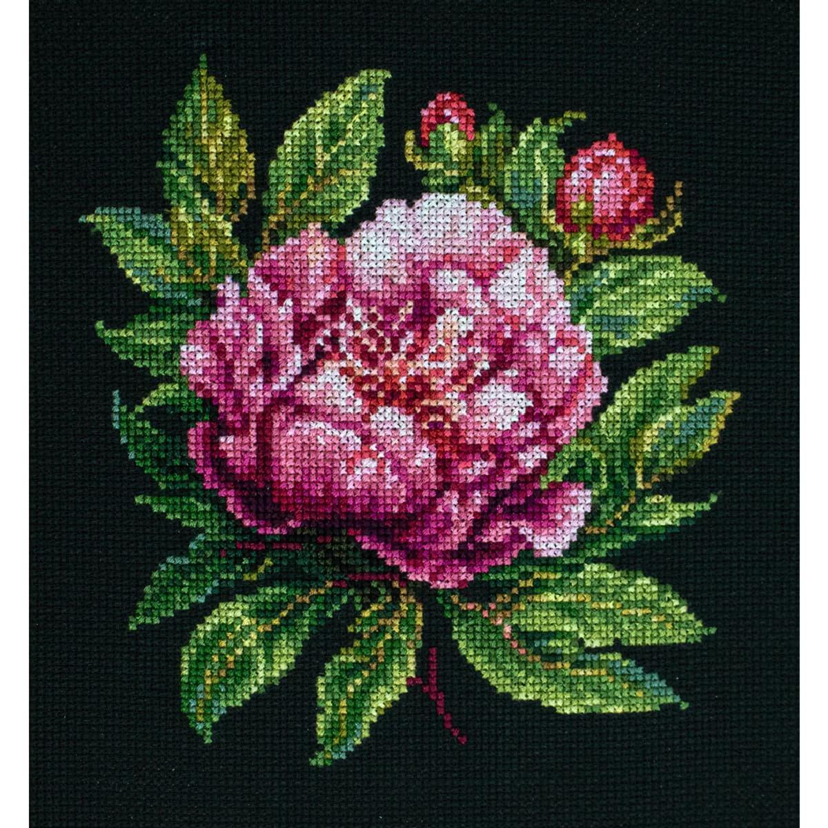 Luca-S counted cross stitch kit with hoop ""Peter Brand Peony"", 12x13cm, DIY