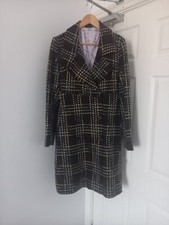 Stunning Full Circle Brown, Blue & Cream Checked Wool Coat Size 14