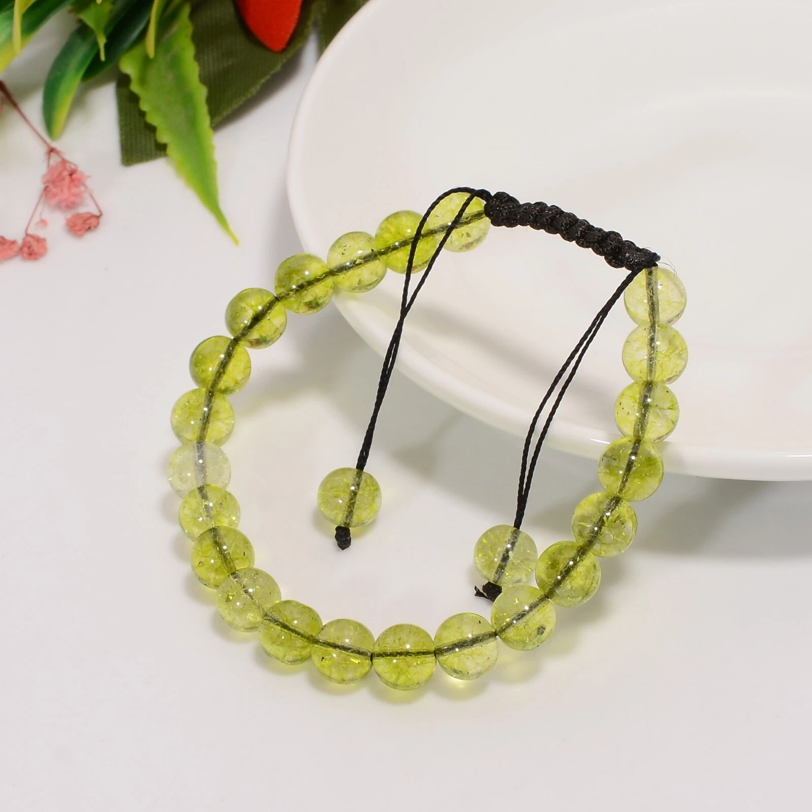 VALENTINO Bracciale regolabile perline pietre preziose quarzo crepa verde naturale gioielli fatti a mano