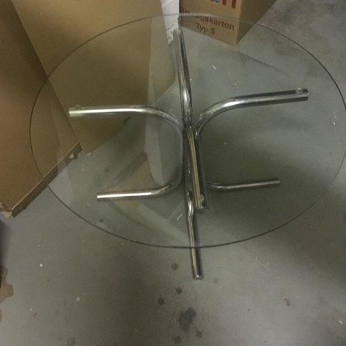 70er Glastisch rund B 80cm H 45cm Vintage Couchtisch Metallgestell - Bild 6 von 7