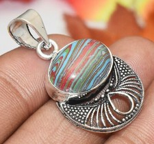 Rainbow Calsilica Gemstone Pendant 925 Silver Plated U311-D227