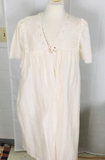 Vintage Barbizon Nightgown Robe Set Short Sleeve Summer Peach Pink Cotton Size L