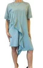 ZARA WOMEN'S DRESS RUFFLES COTTON SHORT SLEEVE BLUE T SHIRT DRESS 0264/083 M