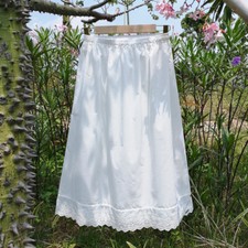 Lady Cotton Underskirt Half Waist Slip Embroidery Lace Trim White Soft Petticoat