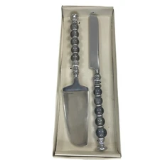 Leila's Home Living Aluminum and Glass Beaded Dessert Cake Serving Set India
