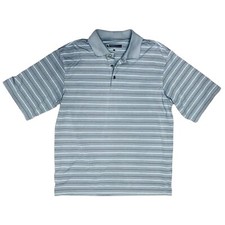 Pebble Beach Golf Polo Shirt Gray Striped Short Sleeve Performance Sz L