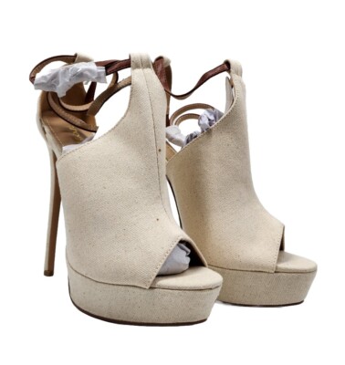 Shoedazzle Mazie Strappy Bootie Tan Sandal High Stileto Heels Size 7 