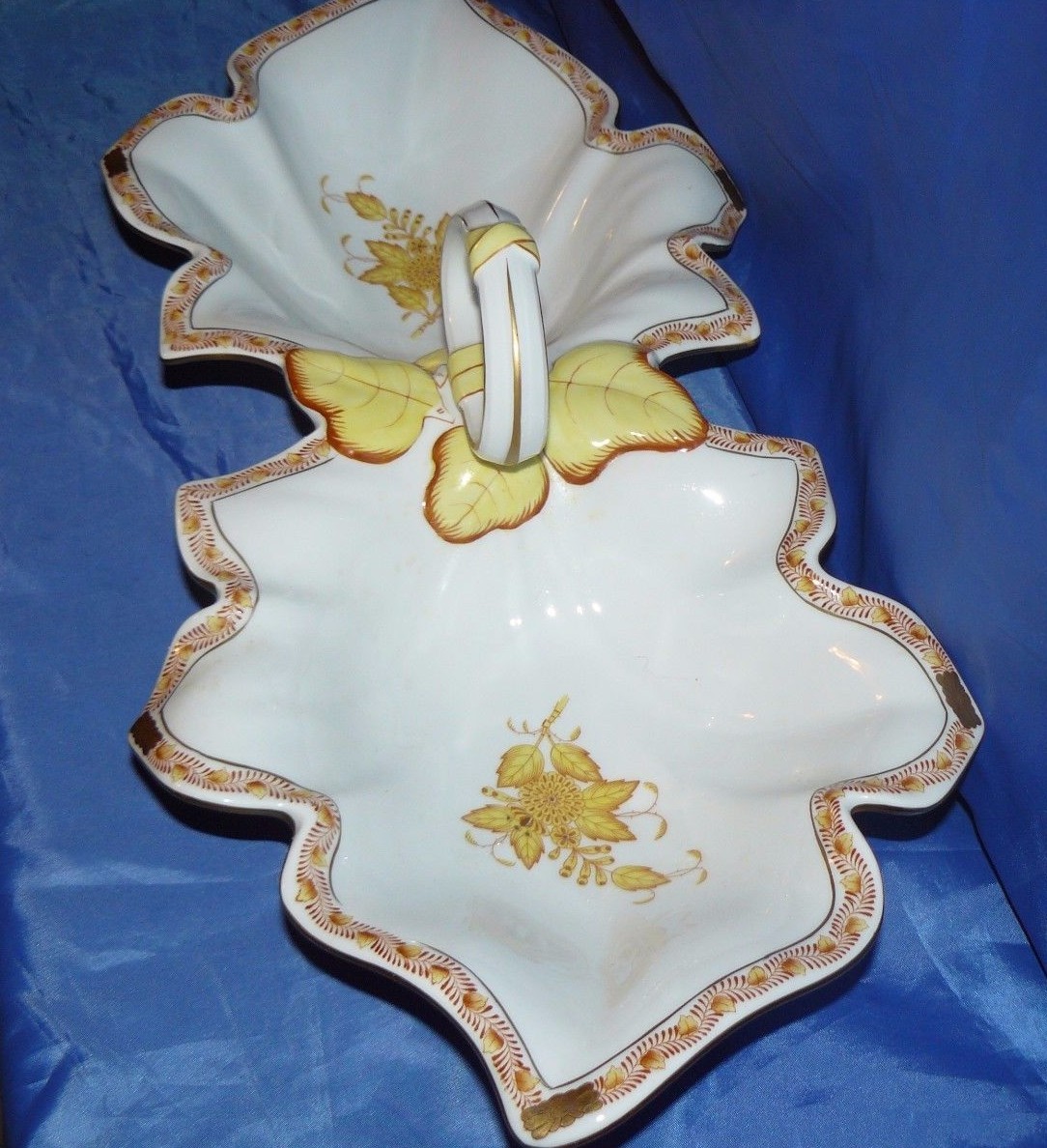 Large Handpainted Herend Hvngary Hungary Double Dish Yellow