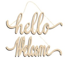 Hello Welcome Wood Sign Cutout DIY Block Letters Door Wall Art Decoration