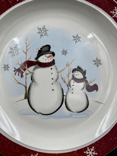 2 Vintage Royal Seasons Stoneware RN1 Dinner Plates 10-3/8" Snowman Snowflake - Picture 3 of 8