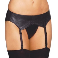 Leather Garter Belt Satin Ribbons 4 Straps Adjustable Black L9168