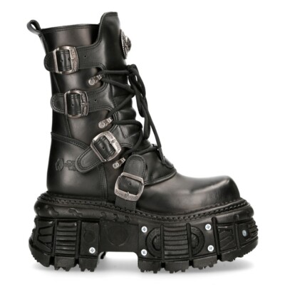 NEW ROCK BOOTS TANK373-S1 Black Leather Unisex Combat Platform 