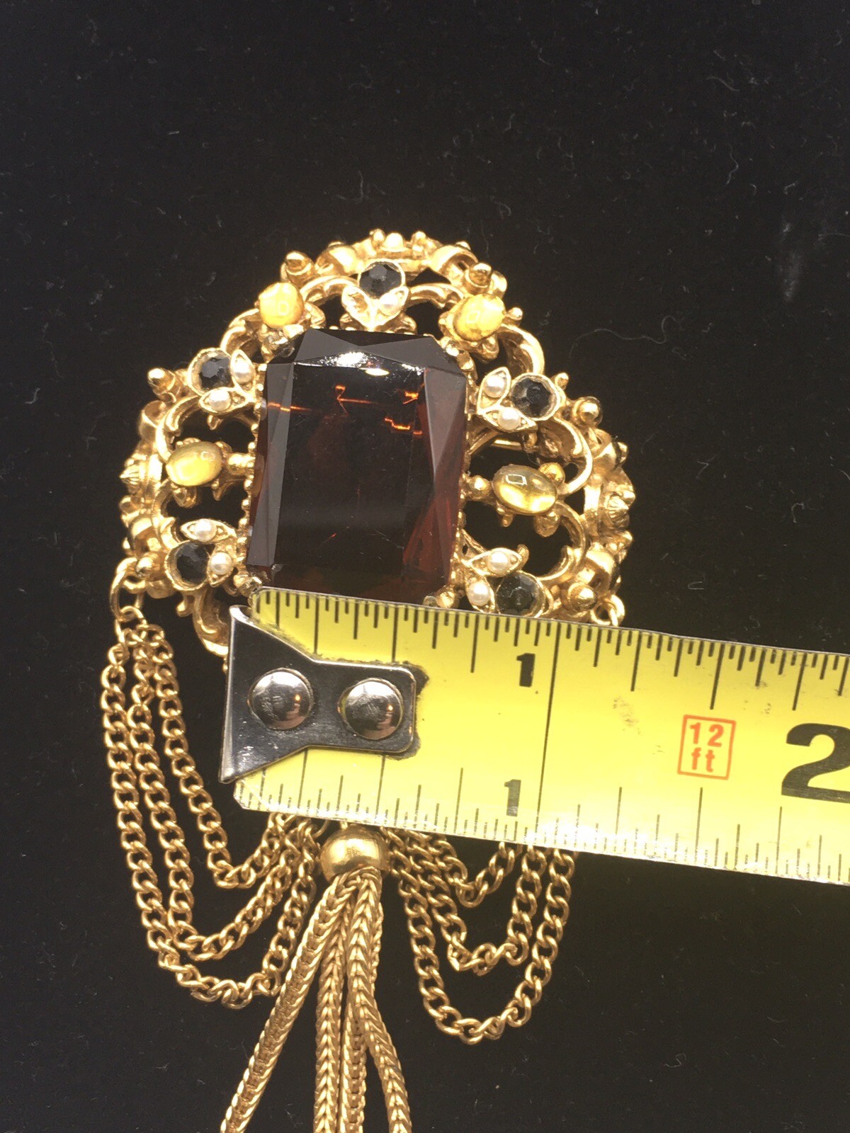 Vtg Florenza Large Brown Rectangular Rhinestone G… - image 8