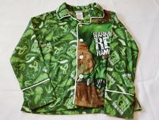 Steve Boys Boy's Youth Long Sleeve Button Up Flannel Sleep Shirt M 7/8 Green NWT