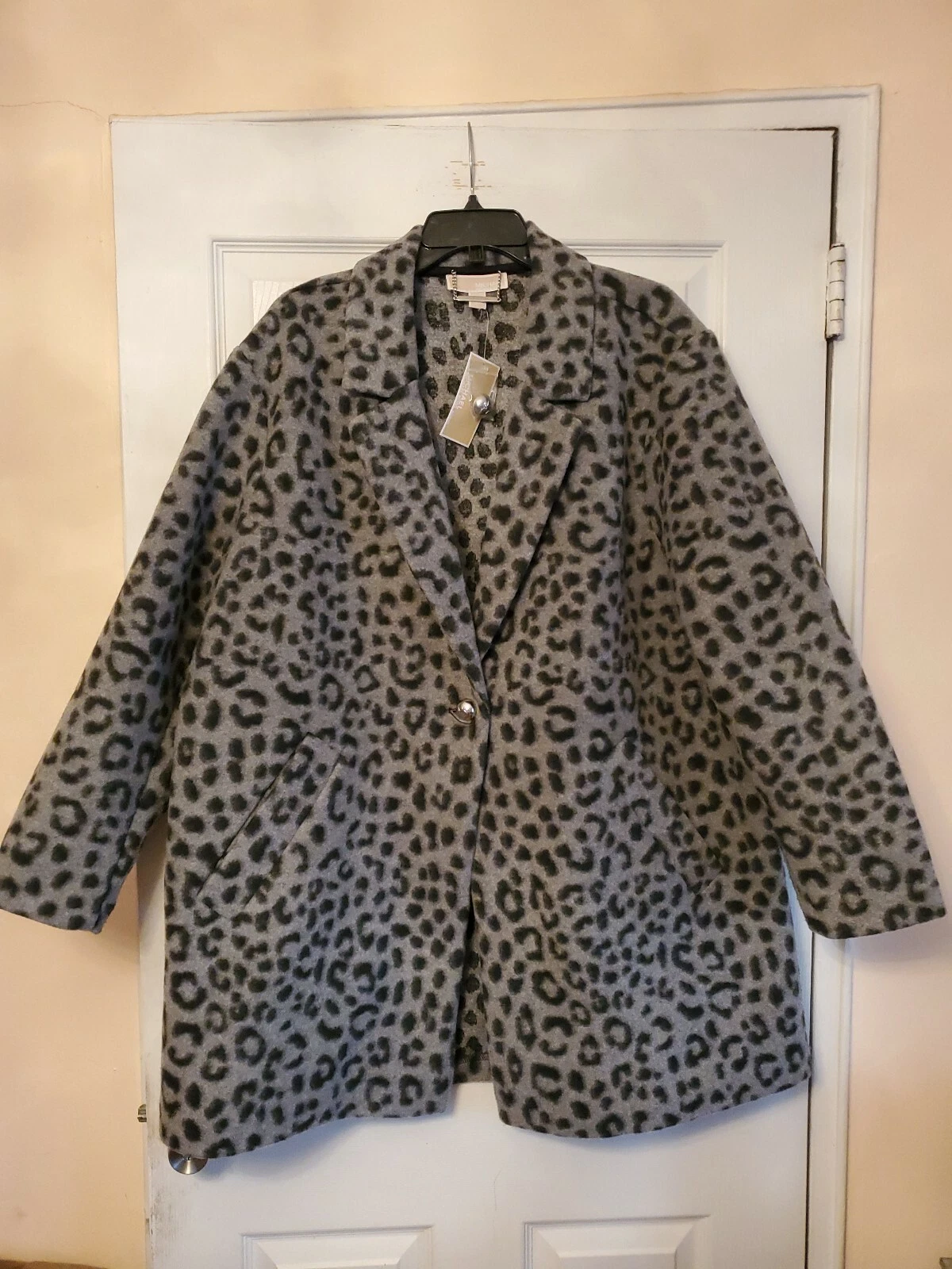 Cappotto donna Michael Kors misto lana canna di fucile stampa animalier taglia 2X nuovo senza etichette