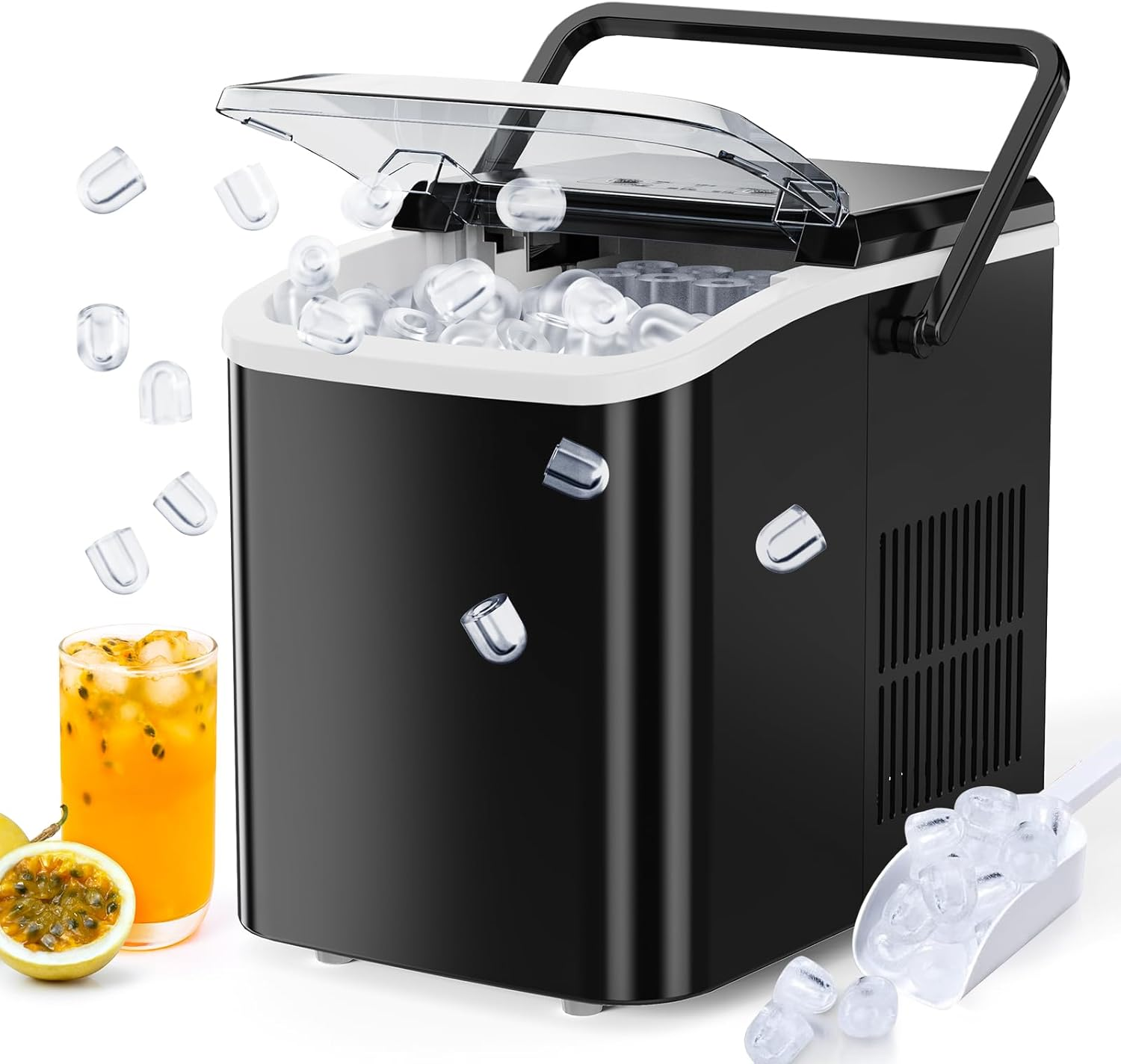 Portable Countertop Ice Maker, 9 Cubes in 6 Mins, 26.5Lbs/24Hrs, 2 Sizes, Black