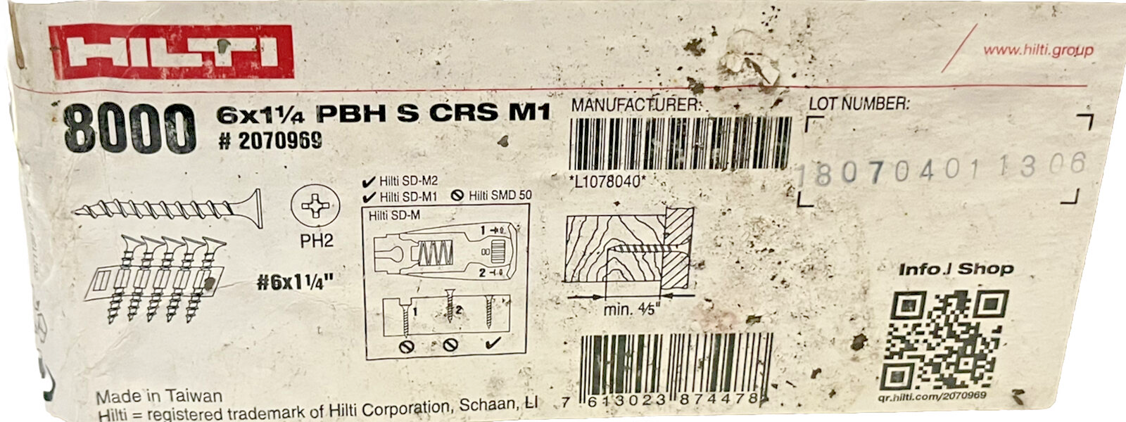 Hilti 2070969 Drywall Screw Strips 6 x 1 1/4 in PBH S CRS M1 1000