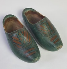 Vintage 1944 WW11 Wartime Dutch Hand Painted Wooden Clogs Amsterdam School