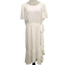 Alex Marie Dress White Short Flutter Sleeve Midi Wrap Ruffle Hem Flowy Dainty 10