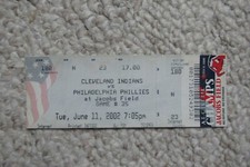 INDIANS VS PHILLIES 6/11/2002 FULL TICKET ~ BOB WICKMAN (150TH CAREER SAVE)
