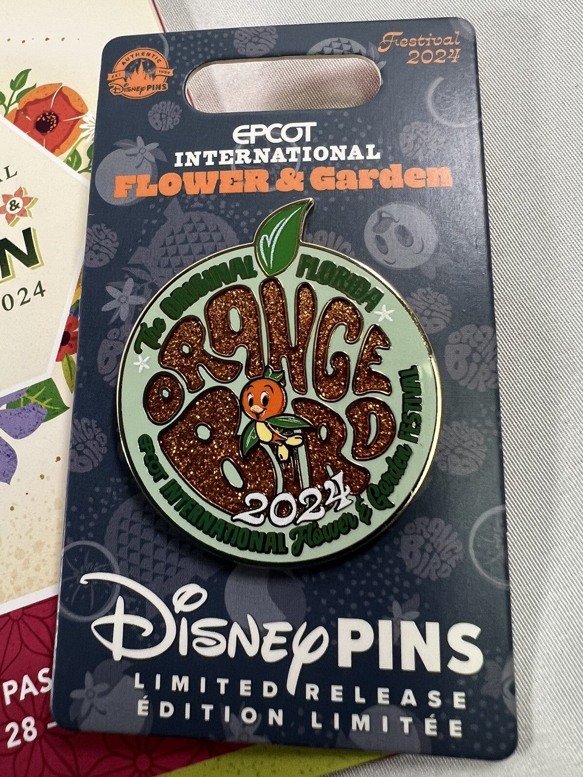 Disney Epcot Flower And Garden 2024 Orange Bird Glitter Pin Limited Release Pin