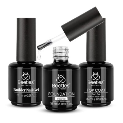 Beetles 3Pcs 15Ml Top and Base Coat Builder Nail Gel Set No Wipe Gel Top Coat