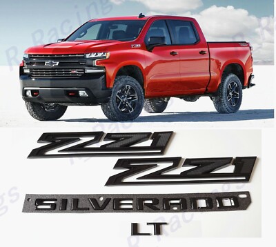 Gloss Black Fender Z71 Tailgate Silverado LT Emblems Fit 2019+ Silverado
