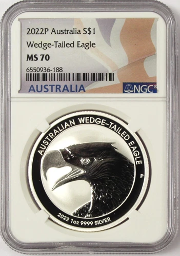2022 P $1 Australia 1oz Silver Wedge Tailed Eagle NGC MS70 Flag Label