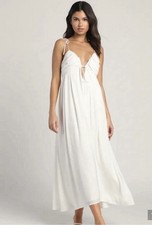 Lulus Confidence Check White Satin Tie-Back Maxi Dress medium NWT