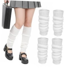 2 Pair Knit Leg Warmers for Women, 80s Ribbed Knitted Long Socks, Knee High