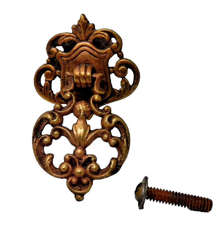 { Vintage  brass drop handle drawer pull 2 1/2" X 1 3/4" Very Ornate # 3
