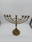 Vintage Menorah Temple 10.5" Gilt Brass 7 Branches Candle Stick Holder Estate — photo 3