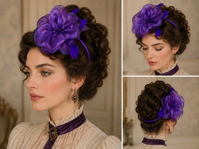 Purple Victorian Floral Fascinator Headband Wedding Derby Tea Party Hat