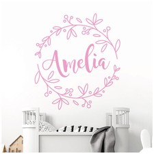 Personalised Name Floral Wreath Wall Sticker - Nursery Vinyl Decal UK