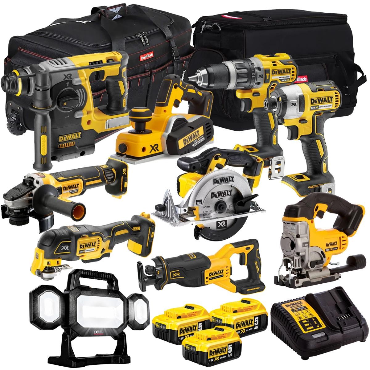 DeWalt DCKT4T10AP4 18V XR 10 Piece Power Tool Kit 3 x 5.0Ah Battery Charger Bag