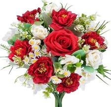 14in Red White Artificial Roses for Cemetery, Grave, Home, Wedding