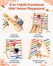 New Indoor Playground Jungle Gym, 4-in-1 Wooden Indoor Playground Playset with