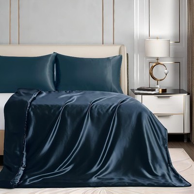60''x80'' Duvet Cover for Weighted Blanket, Deep Sea Blue Satin Weighted Blanket