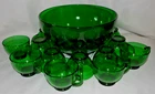 Anchor Hocking EMERALD GREEN Punch Bowl with 12 Cups Vintage