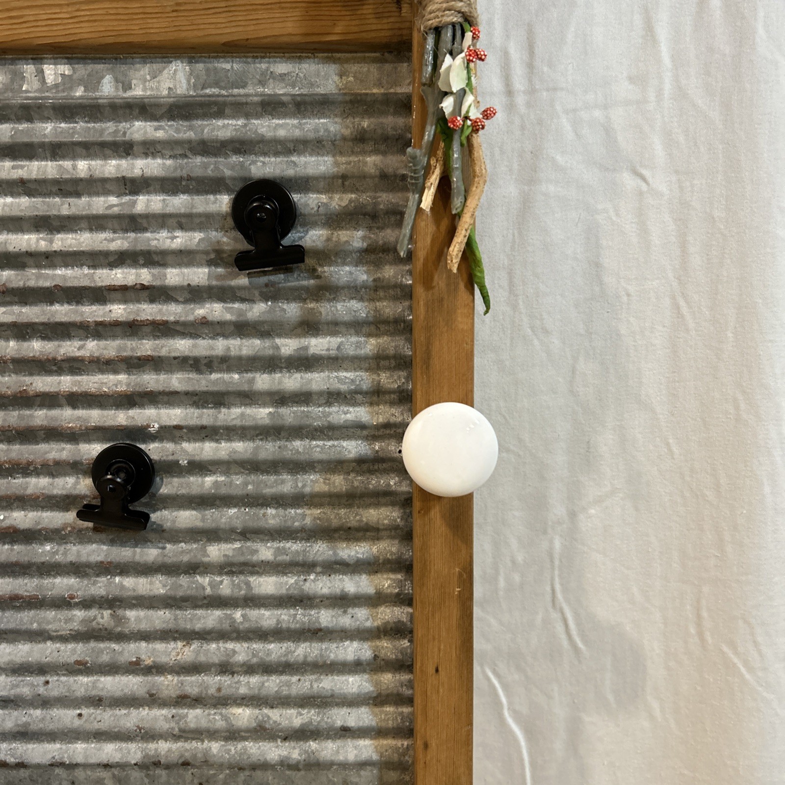 Antique Farmhouse Vintage Decorative Wash Board With Candle Holder And Hooks