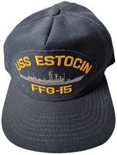 USS ESTOCIN FFG-15 BASEBALL CAP HAT NAVY BLUE MADE IN USA VINTAGE
