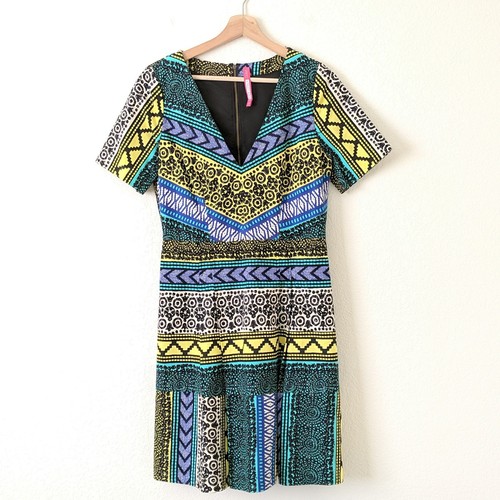 Anthropologie Tracy Reese New Moon Dress Ethnic Pattern Blue Green Bold Women 10 - Picture 2 of 11