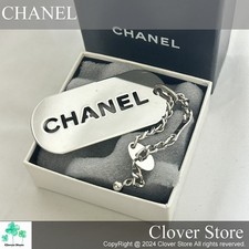 CHANEL Logo Placca Portachiavi Collana Argento Catena Charm Porta Chiavi Fran...
